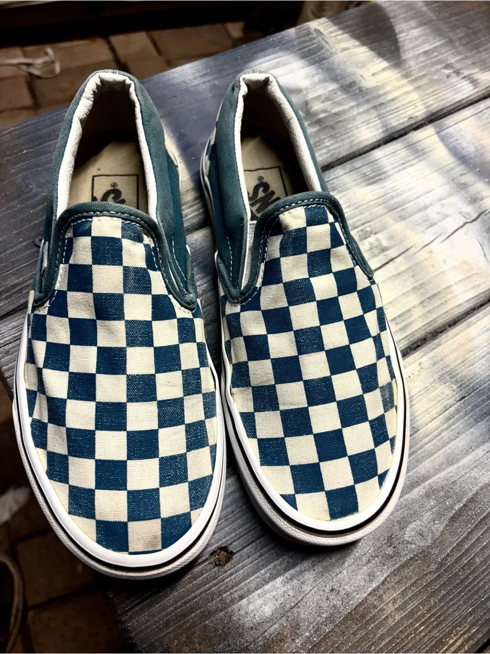 Vans white and blue checkerboard slip-on sneakers #checkerboard Womens 6.5